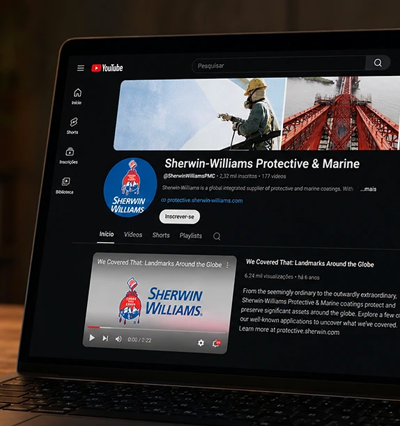 Laptop showing the Sherwin-Williams Protective & Marine YouTube channel